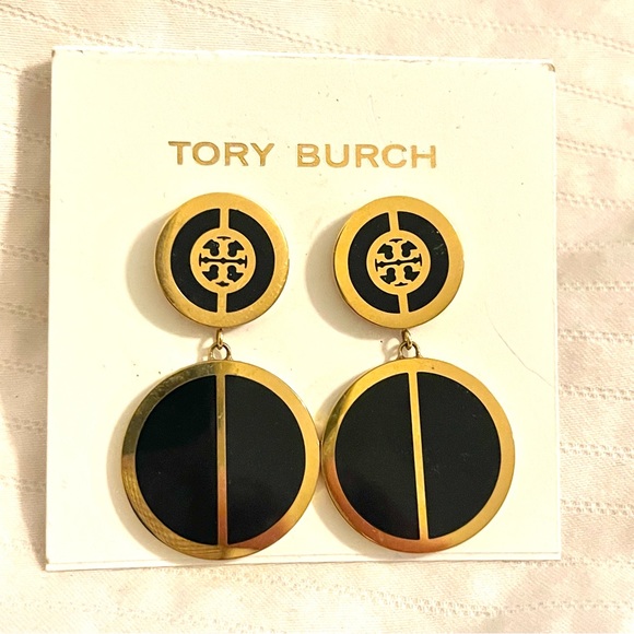 Tory Burch Jewelry - Tory Burch - Gold and Black Circle Drop Stud Earrings